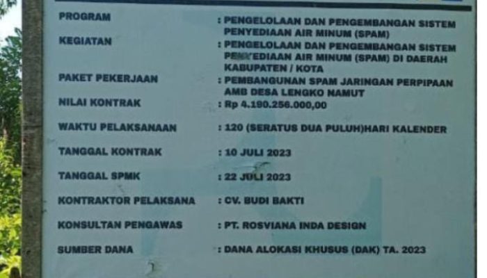 Warga Desak APH Periksa Kontraktor dan Konsultan Proyek Air Minum Bersih di Desa Lengko Namut