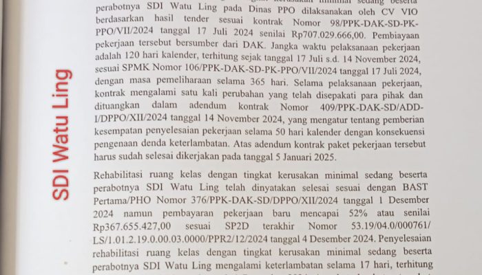 LHP BPK Terkait Proyek SDI Watu Ling  Diduga Fiktif, Tidak Sesuai Fakta Lapangan ‎